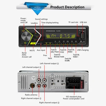 

12V 60W Car MP3 Player Bluetooth 4.0 Hands-free Card Reader FM Radio FM 87.5~108MHZ Colorful Lights