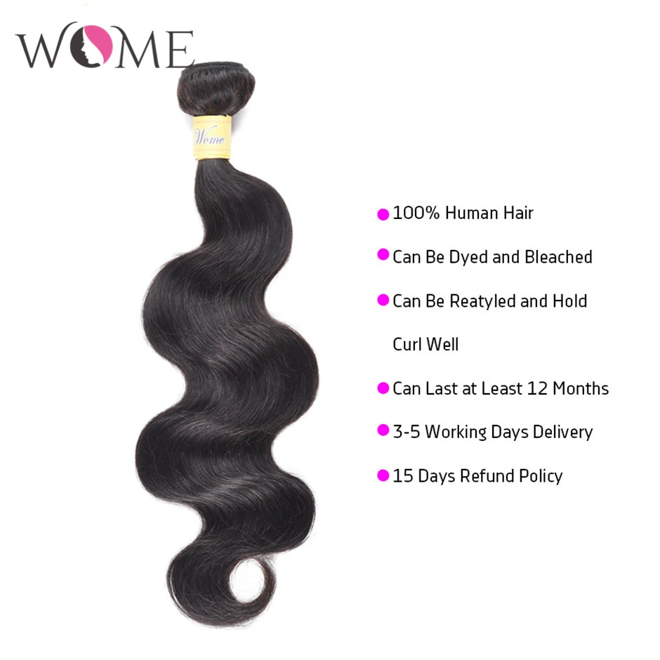 WOME Brazilian Human Hair Bundles Body Wave Bundles 1/3/4 pcs/lot 10-26 Inches Natural Color Non-remy Hair Weave Extensions WOME Brazilian Human Hair Bundles Body Wave Bundles 1/3/4 pcs/lot 10-26 Inches Natural Color Non-remy Hair Weave Extensions