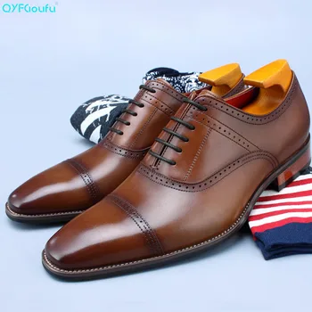 

QYFCIOUFU 2019 Handmade Italy Formal Shoes Men Wedding Party Male Dress Shoe Genuine Leather Patina Men's Oxford Business Shoes
