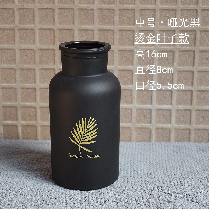 Nordic Glass Vase Creative Black / White Hot Stamping Printing Vase Dried Flowers Inserted Desktop Ornaments Home Decoration - Цвет: B-6