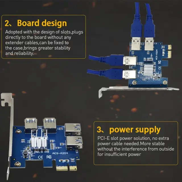 1 / 2 / 3 / 5 / Pcs PCI-E To USB Adapter 4-port PCI-E X1 To USB 3.0 Riser Card Extender Board Mining Accessory Dropshipping 5