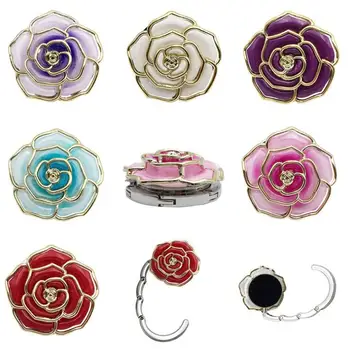 

Metal Hanger Rose Shape Foldable Bag Purse Hook Portable Rose Table Hook for Bag Creative Multiple Bag Desk Hanger SN2854