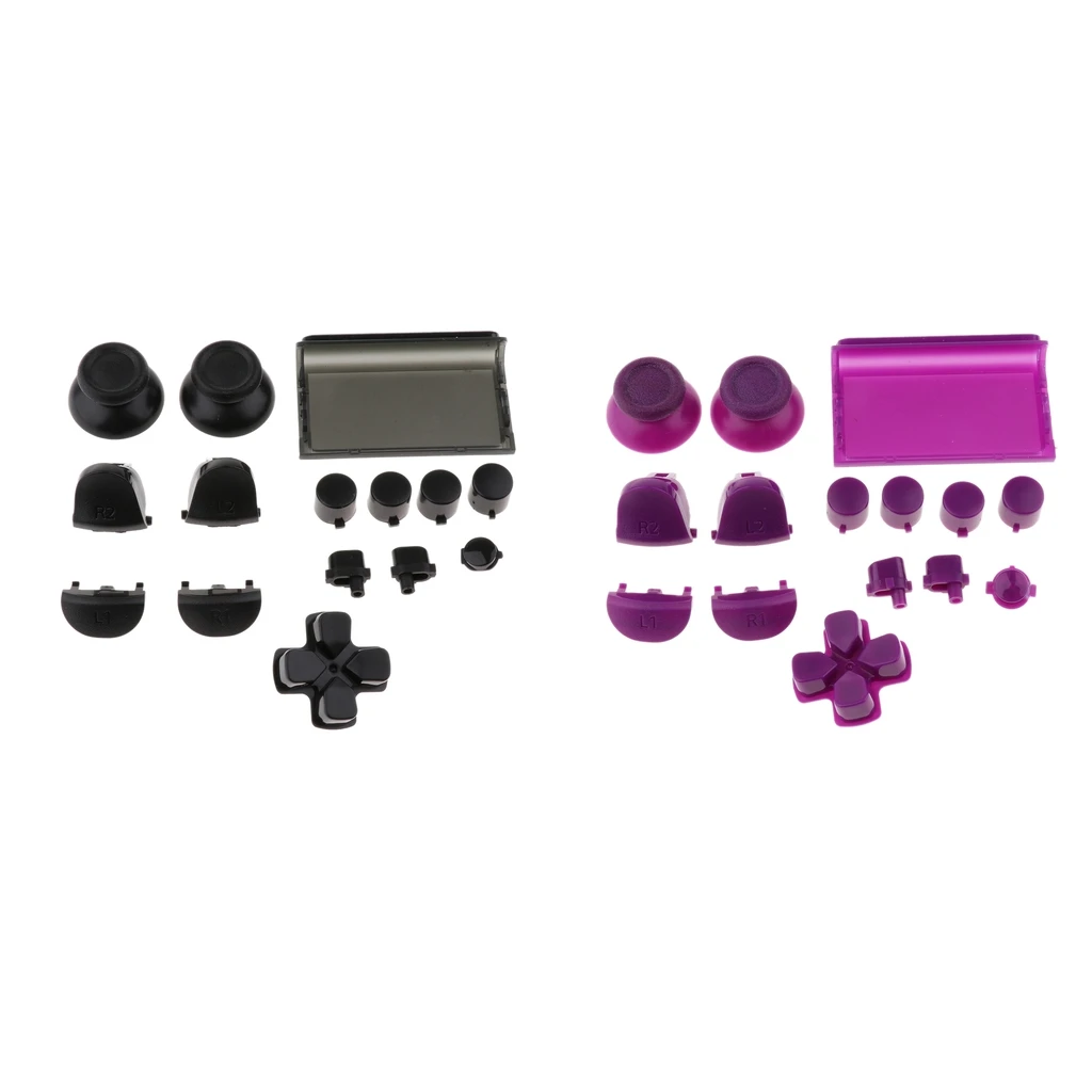 Pack of 2 Touchpad Buttons R1/L1 R2/L2 Repair Kit Trigger Pad Sets for SONY PS4 Slim Controller - Black + Purple
