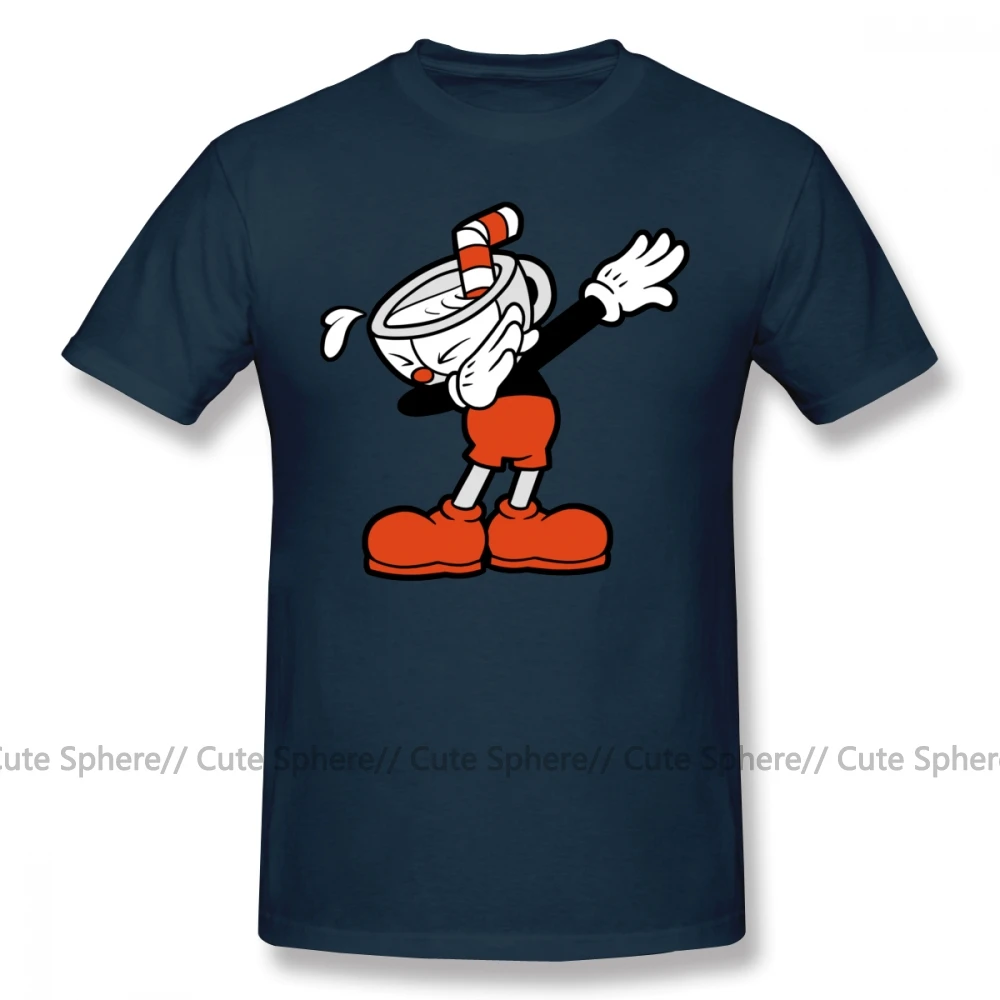Cuphead футболка Cuphead Dab футболка Милая Мужская футболка хлопковая Пляжная футболка с коротким рукавом большого размера с принтом - Цвет: Navy Blue