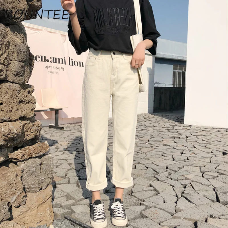 Capris Women Casual Solid Zipper Simple Loose Trousers Womens All-match Trendy Straight High Waist Pants Students Korean Style