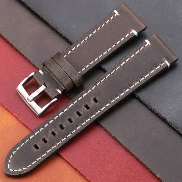 Vintage Genuine Leather Watchbands 7 Colors Belt 18mm 20mm 22mm 24mm Women Men Cowhide Watch Band Strap Accessories Green Silver Clasp