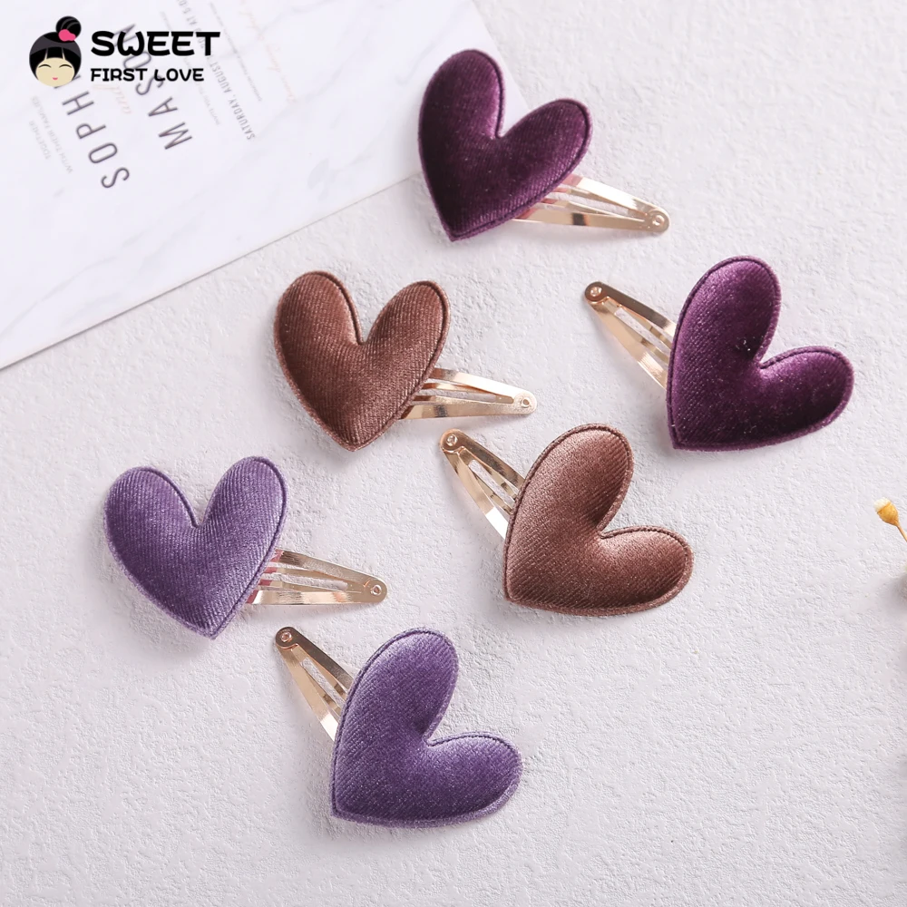 2Pcs/Lot Korean Velvet Love Hearts Hair Clips For Girls Kawaii Baby Barrette Cute Cartoon Hairpins Kids Hair Accessories velvet love