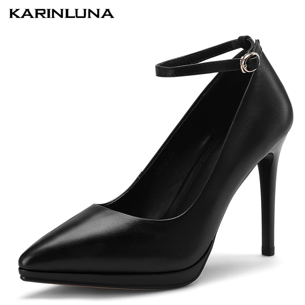 

Karinluna 2020 Dropship Top Quality Genuine Leather Pointed Toe 3 Kinds Thin High Heels Office Lady Pumps Women Shoes Woman