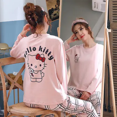 women pajama Womens Pajamas Sets Long sleeve cotton pajamas suit Women spring cartoon casual sleepwear long Pyjamas for women XXXL - Color: women pajama
