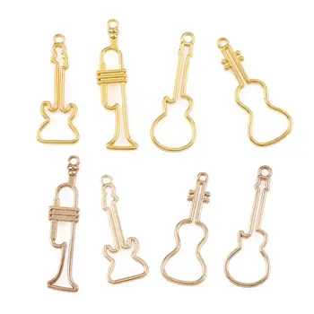 

4Pcs Musical Instruments Guitar Sax Bass UV Resin Frame Pendant Jewelry Making