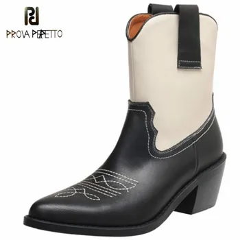 

Prova Perfetto Classics Pointed Toe Botas De Mujer Square Heel Mixed Colors Zapatos De Mujer Breathable High Heels Short Boots