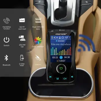 

Hot Onever Color Screen FM Transmitter Wireless Bluetooth Handsfree Car Kit 360 rotatable Car MP3 Audio with 5V 3.1A Dual USB Ch