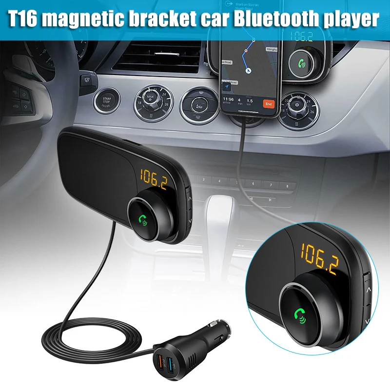 Автомобильный Bluetooth fm-передатчик с магнитным держателем для телефона QC 3,0 зарядка MP3 музыкальный плеер DOM668 - Цвет: Black
