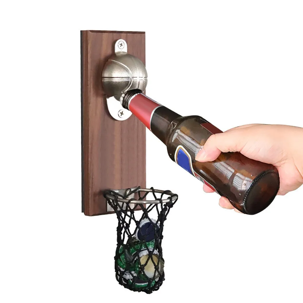Creative Magnetic Bottle Opener Wall Mounted Fridge Beer Embedded Solid Wood Magnet Cap Catcher For Wine Zinc Alloy | Дом и сад