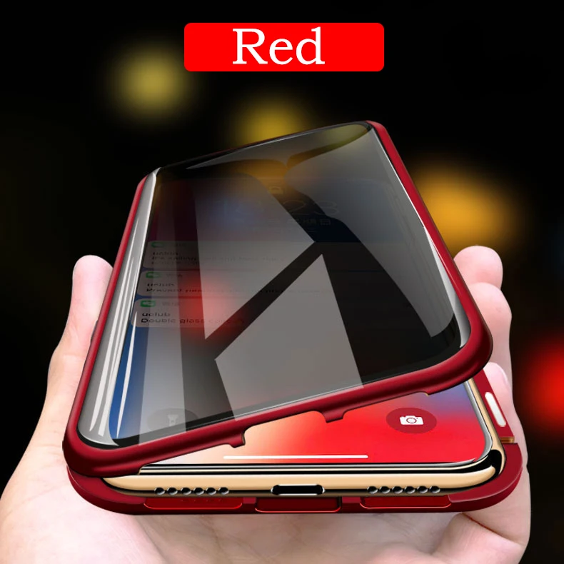 Новое металлическое магнитное закаленное стекло чехол для телефона с защитой магнита для Iphone XR XS MAX X 8 7 Plus - Цвет: red