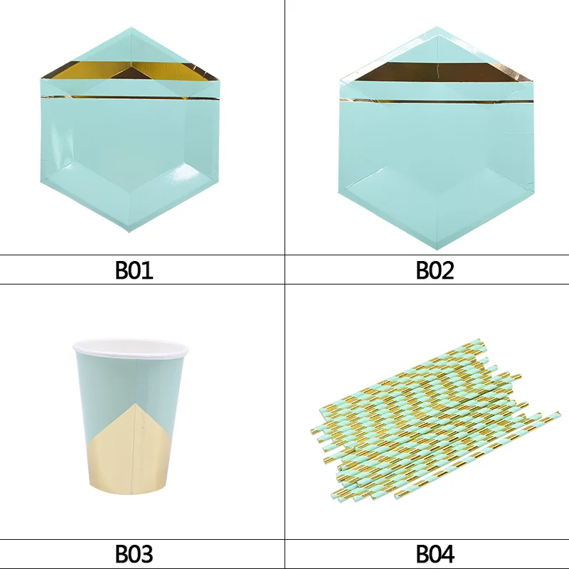 Позолоченные Розовые и голубые чашки/тарелки/салфетки/соломинки, одноразовая посуда для вечеринки, свадебные украшения, украшения для дня рождения