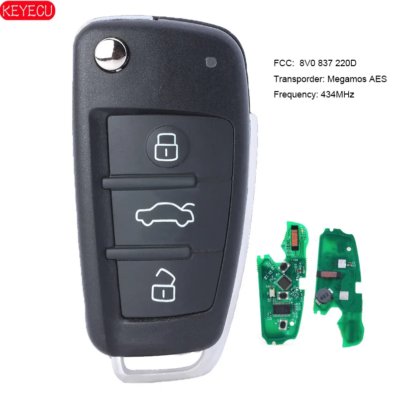 US $36.45 KEYECU 434MHz KeylessGo Remote Car Key 3 Button Fob for Audi A3 S3 2012 2013 2014 2015 PN 8V0837220D 8V0 837 220 D