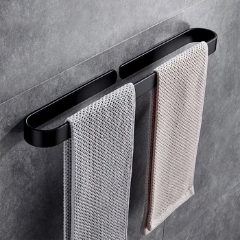 

Organizer Kitchen Adhesive Wall Hanging Waterproof Bathroom Hanger Storage Shelf Towel Rack Holder Simple Black Space Aluminum