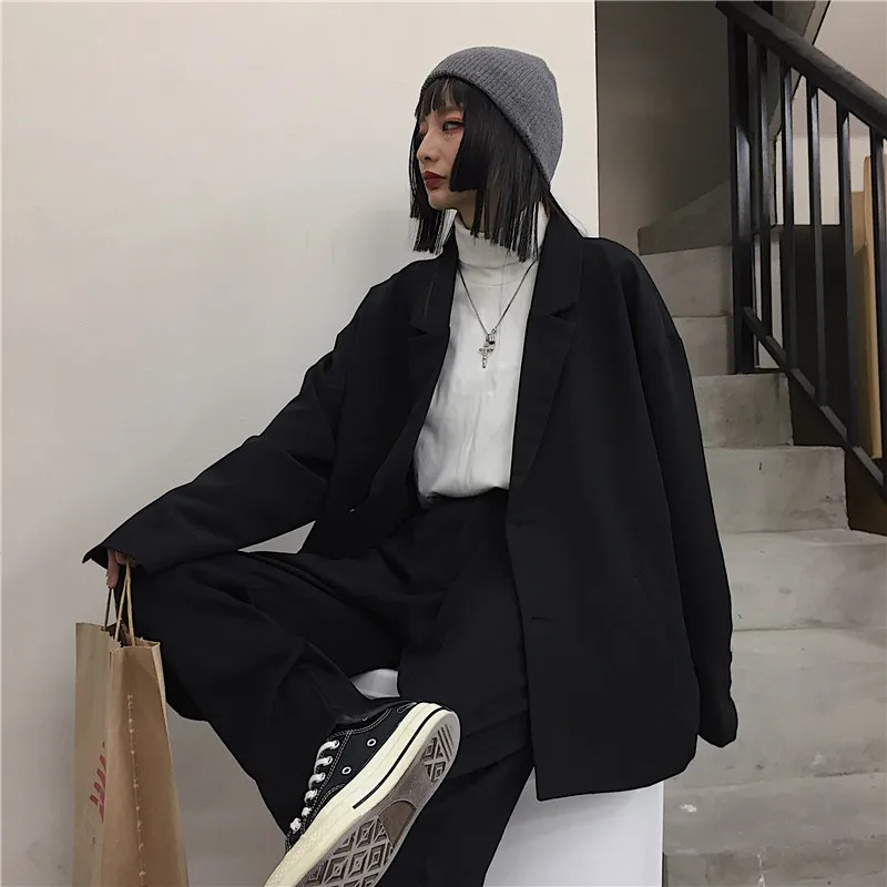 Энергичная Одежда для девочек, Осень-зима, Южная Корея, INS, Harajuku, Ретро стиль, воротник поло, простой однотонный повседневный костюм, куртка для мужчин и женщин