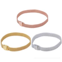 925 пробы Серебряный браслет розовое серебро Блестящий тканый сетчатый рефлексивный браслет подходит для женщин бусины Шарм Европа Diy ювелирные изделия