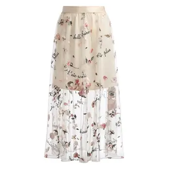 

New white gauze skirts since thin waist embroidered flowers perspective