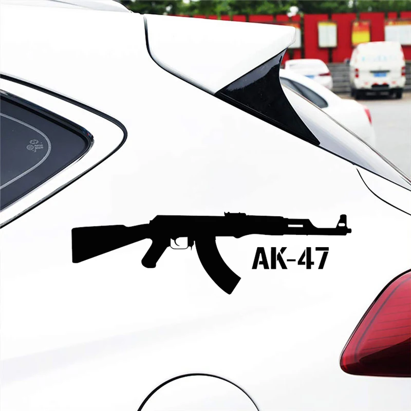 15X4.4CM KALASHNIKOV AK-47 Cartoon Gun Car Stickers and Decals Vinyl Car-styling 3D Decal Car Sticker BlackSilverLaser (6)
