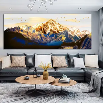 

DDHH Large Size Golden Mountain Bird Landscape Canvas Paintings Print Poster Oil Painting For Living Room modern home decoration