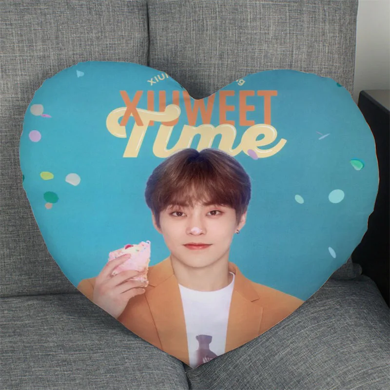 

KPOP EXO XIUMIN Pillow Cover Home Office Wedding Decorative Pillowcase Heart Shaped Zipper Pillow Cases Satin Fabric Best Gift