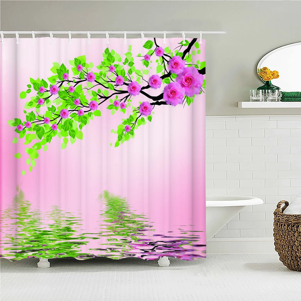 

Colorful Beautiful Flowers Floral Shower Curtains Printing Bathroom Curtains Home Decoration Waterproof Fabric Bathroom Screen