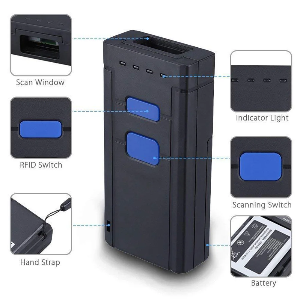 

Handheld Wireless Led Fast Reader Bluetooth Battery Powered Portable Mini Computer Payment Mobile Pocket Barcode Scanner
