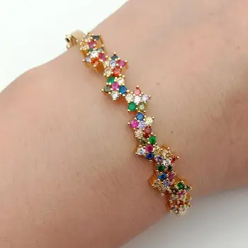

Rainbow cz Flower cuff bangle bracelet Cubic Zirconia band bangles Lover gift fashion jewelry Bangle Bracelet