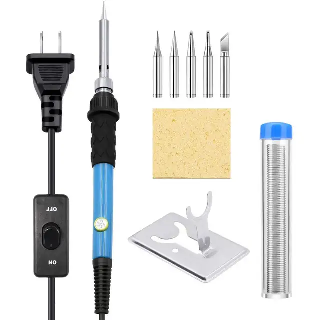 Adjustable Temperature Electric Soldering Iron kit 220V 110V 60W Welding Solder Rework Station Heat Pencil Repair Tools S2-1-blue set