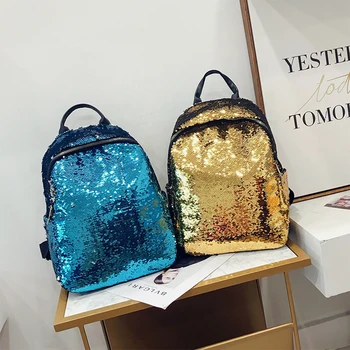 

Fashion Casual Women's Backpacks Soft Solid Large Capacity Women Travel School Back Pack New Sequins Backpack for Female