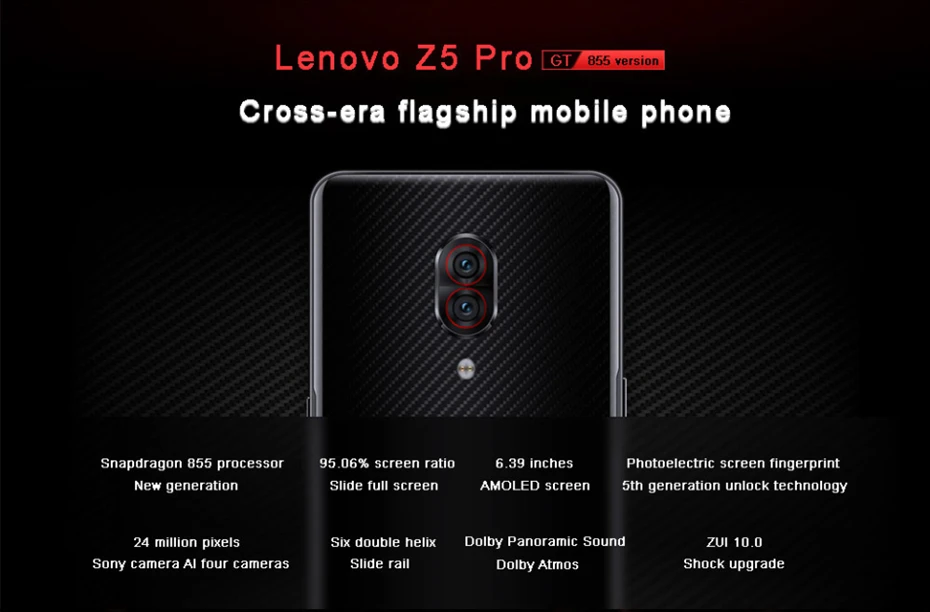 Смартфон lenovo Z5 Pro GT Snapdragon 855 с глобальной прошивкой, 8 ГБ ОЗУ, 128 Гб ПЗУ, 6,39 дюйма, встроенный экран, сканер отпечатков пальцев, Android, 24 МП камеры NFC