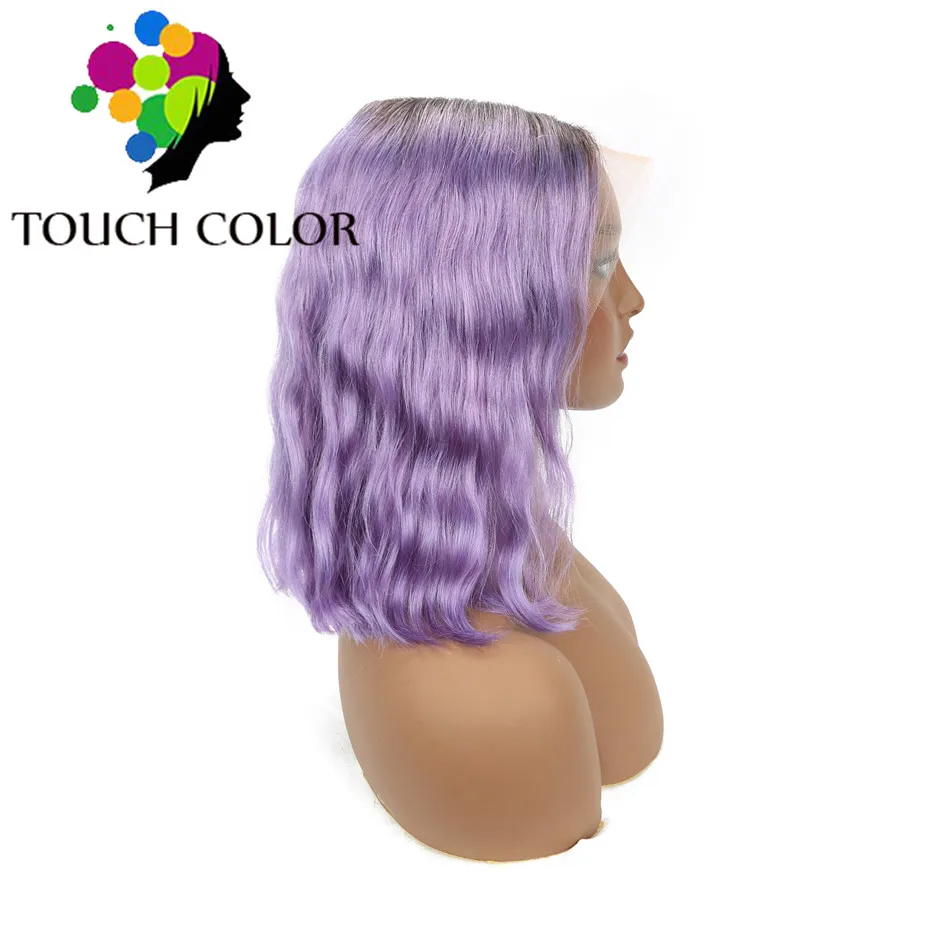 Покраска методом Омбре розовый фронтальный парик бразильский объемный волнистый короткий боб парики для женщин Remy человеческие волосы 13x4