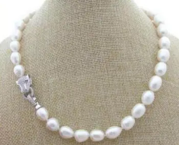 

Beads Lengthening real natural 9-10mm freshwater pearls necklace CZ zircon Leopard head Clasp Women special jewelry
