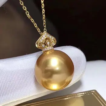 

D123 Pearl Pendant 12-13mm Diamonds 18K Gold Natural Ocean Sea Golden Pearl Pendant Necklaces for Women FIne Pearls Pendants