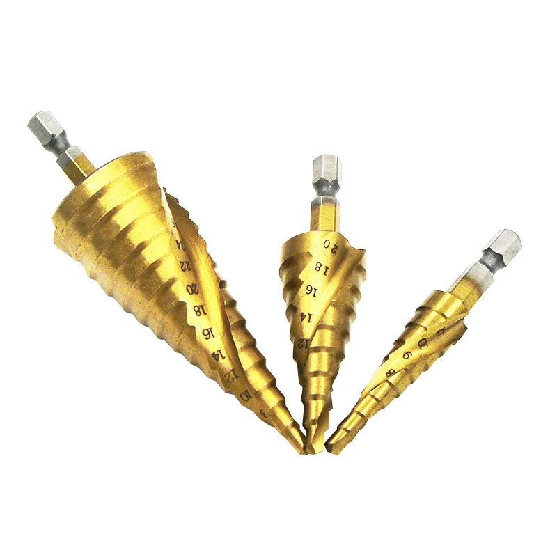 Hss Titanium Step Drill Bit 3-13/3-12/4-12/4-20/4-22/4-32 mm Step Cone Cutting Tools Steel Woodwork