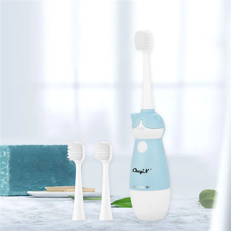 Battery Operated Children Toothbrush 3D Cartoon Teeth Brush Waterproof Kid Electric Wave Toothbrush+ Replaceable Heads