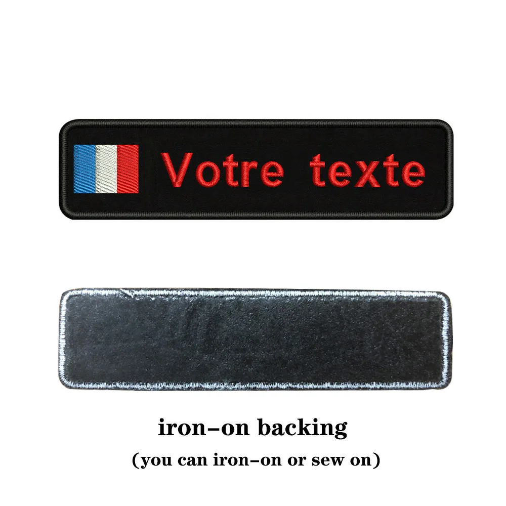 Таможня Вышивка Флаг Франции имя или заплатка с текстом 10 см* 2,5 см значок Утюг на или липучке Подложка для одежды брюки рюкзак шляпа - Цвет: red-iron on