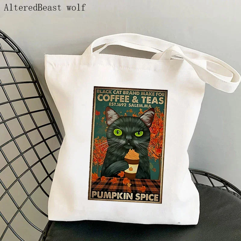 Women Shopper bag Cats Salem Sanctuary Printed Bag Harajuku Shopping Canvas Shopper Bag girl handbag Tote Shoulder Lady Bag