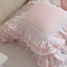 Розовая Европейская вышитая наволочка для подушки, кружевная атласная хлопковая наволочка ручной работы, элегантное постельное белье, наволочка для дивана