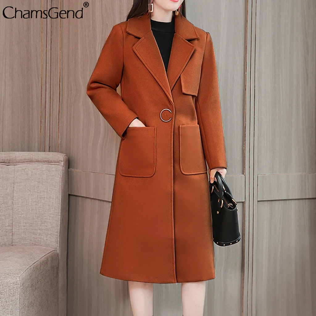 CHAMSGEND Long Winter Warm Wool Blends Coat women Turn-down Collar Adjustable Belt Wool Coats Women Elegant Casaco Feminino#4z