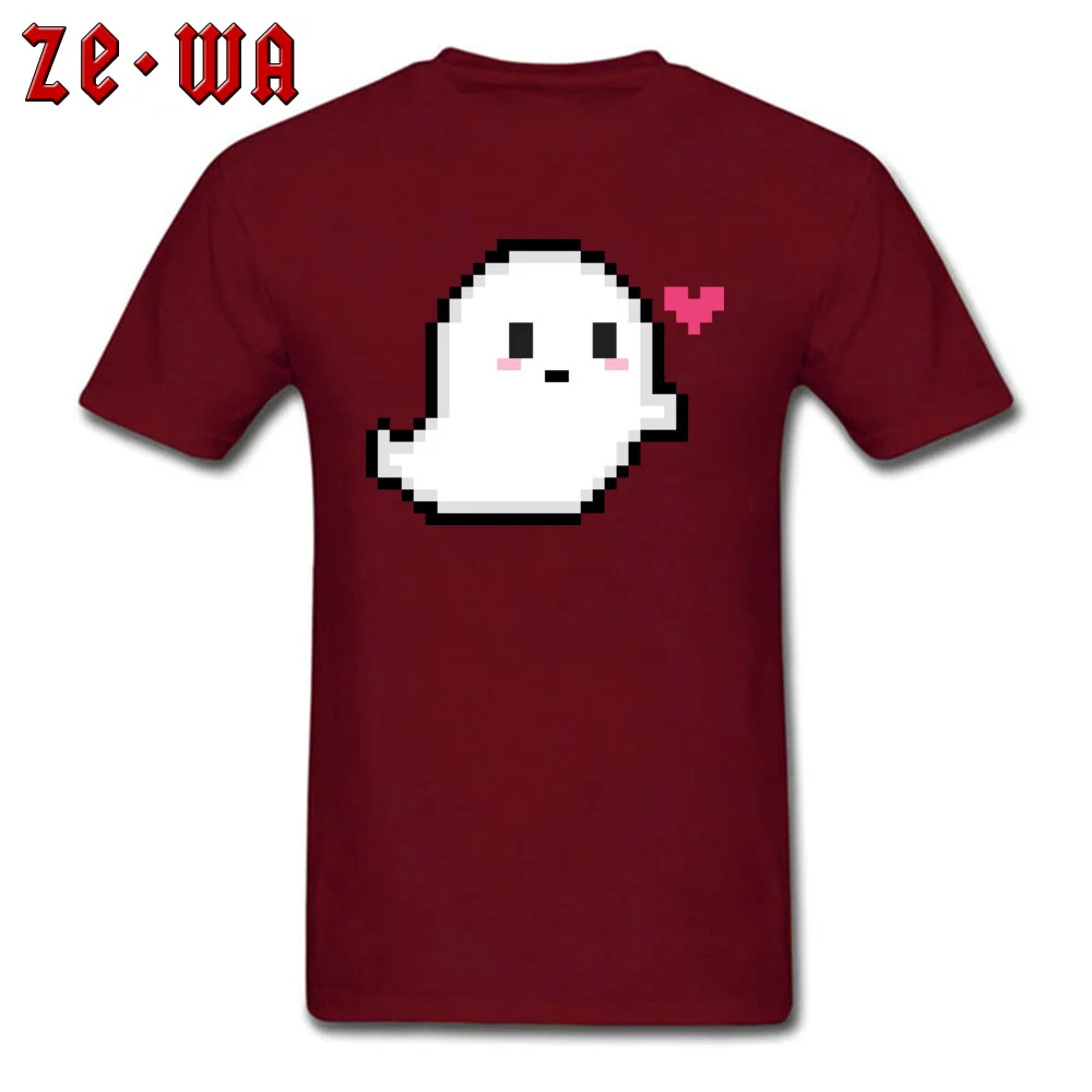 Cute Pixel Ghost YY Tops Tees Coupons Crew Neck Funny Short Sleeve Pure Cotton Men T Shirts Geek Top T-shirts Wholesale Cute Pixel Ghost YY maroon