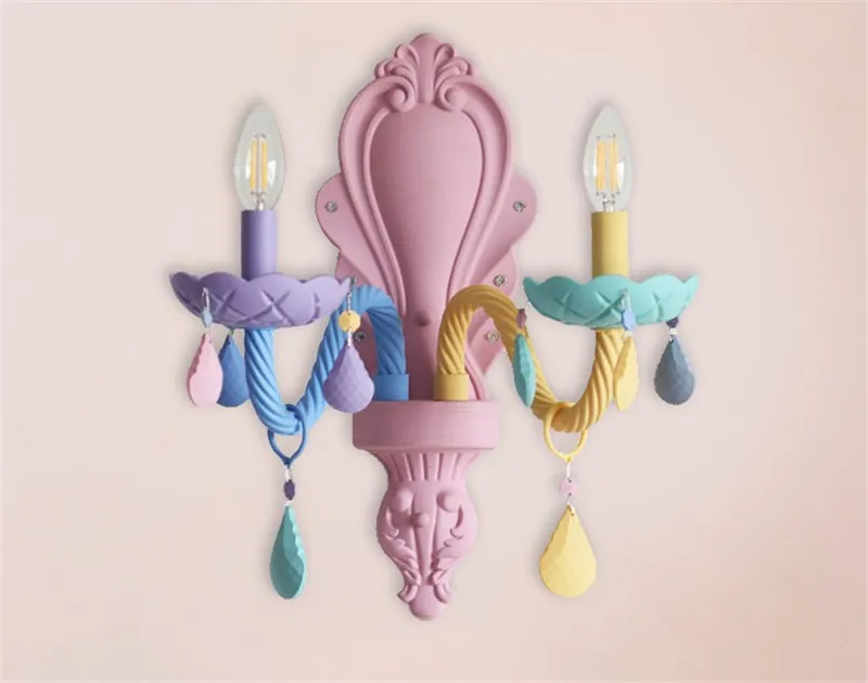 Quarto do Miúdo Lâmpada de Parede de Cristal Titular de Cabeceira Lâmpada de Parede Colorido Lâmpadas Moderna Makaron E14 Quarto Arandela Luminária Cor 5 High Quality Luzes e Iluminação