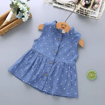 

summer dress girls clothes Toddler Baby Girls Floral Print Bowknot Sleeveless Princess Denim Dress Outfit платье летнее #4