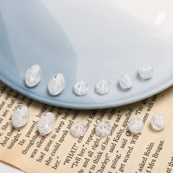 

Vintage Carved Oval Rose Flower White Acrylic Beads DIY Handmade Jewelry Earrings Accessories Material