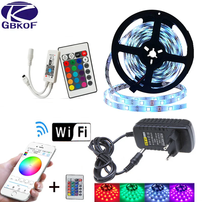 #cheap Led Strip Light 2835 SMD RGB Tape 5M 10M 15M 20M DC12V 3528 5050 Flexible RGB LED Stripe Ribbon Diode +WiFi Controller+ Adapter