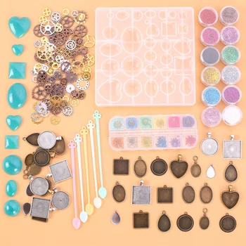 

45pcs Set Silicone Mold for Resin Designer Diy Handmade Crystal Epoxy Jewelry Make Kits Resin Molds with Pendant Glitter