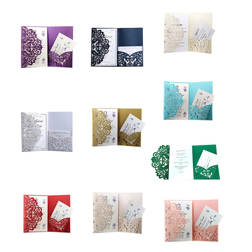  10pcs Lace Laser Tri-fold Inner Page Envelope Cover Three-piece Openwork Lace For Wedding Invitatio - 4.00026E+12